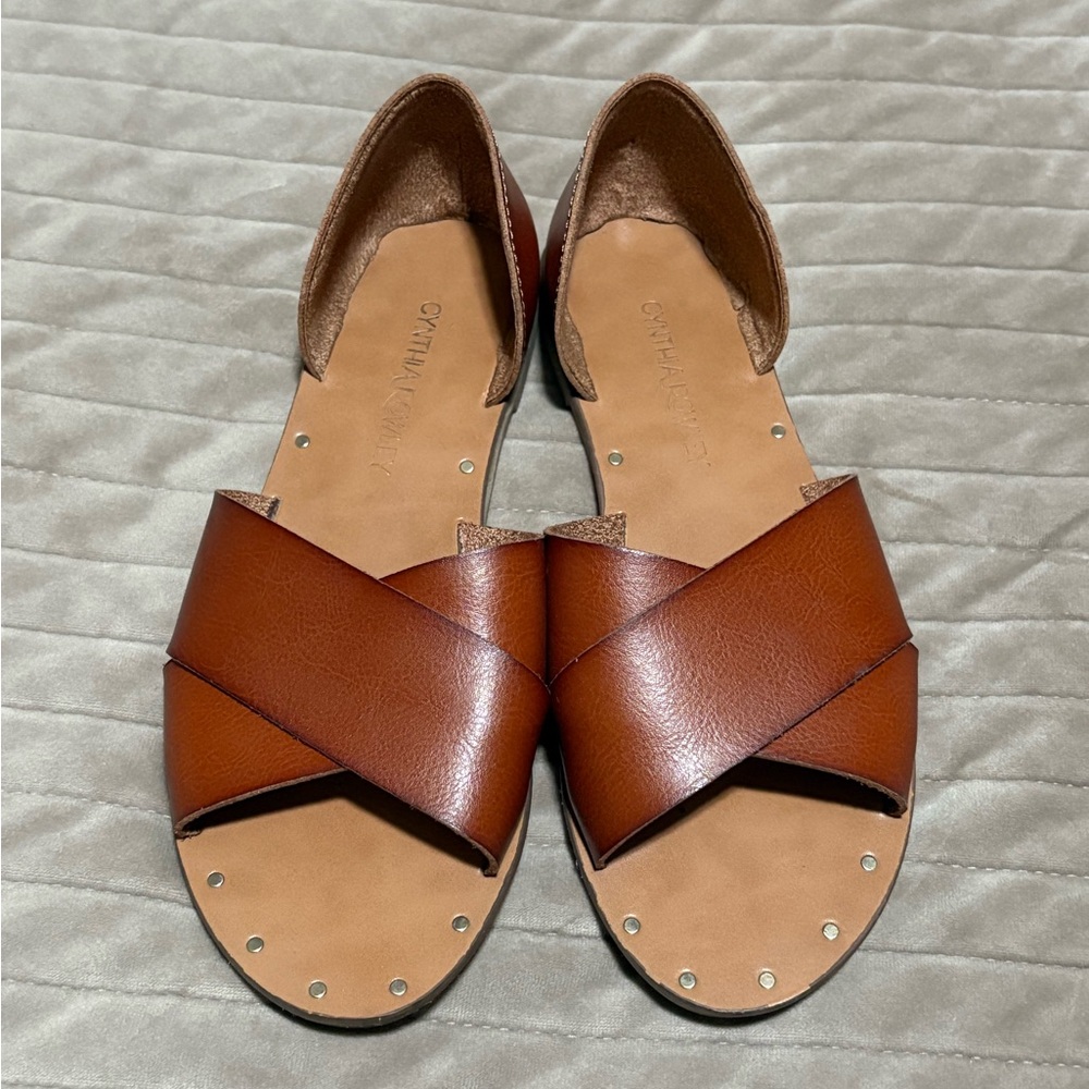 Cynthia Vincent Tan Leather Women's Sandals